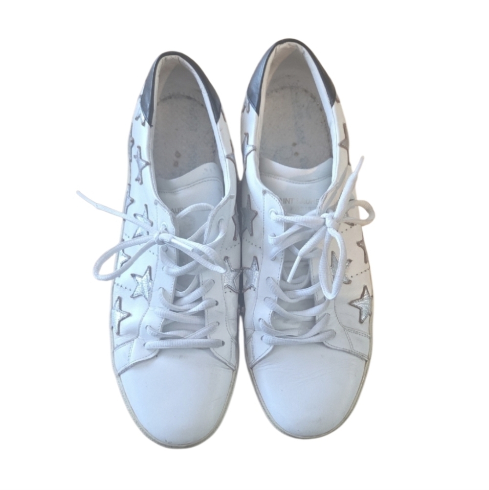 Chic Saint Laurent White and Silver Star leather Sneakers